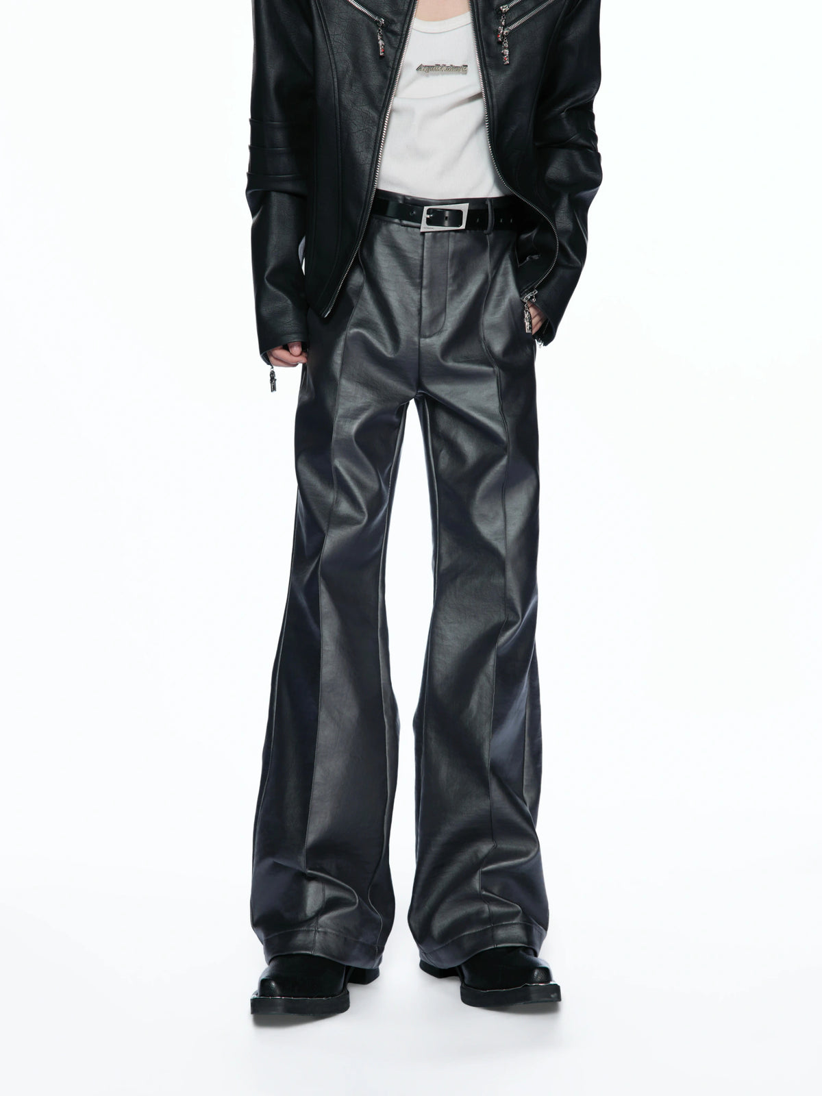 Matte Faux-Leather Micro-Flare Trousers | Silver Gray - main image 4