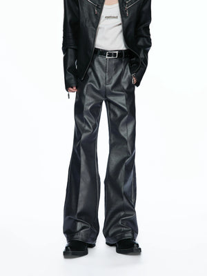Matte Faux-Leather Micro-Flare Trousers | Silver Gray - main image 4