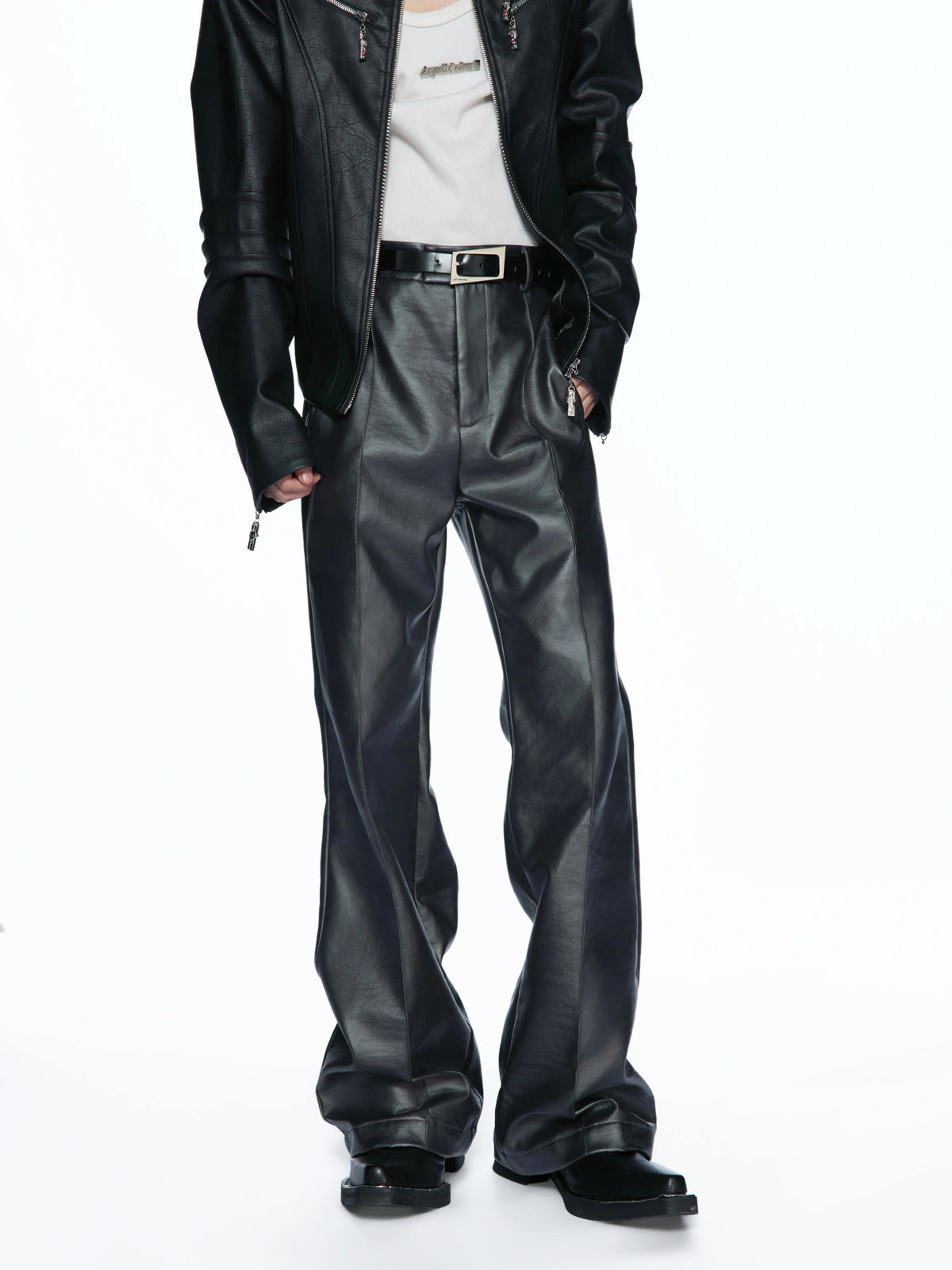 Matte Faux-Leather Micro-Flare Trousers | Silver Gray - main image 1