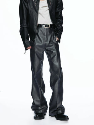 Matte Faux-Leather Micro-Flare Trousers | Silver Gray - main image 1