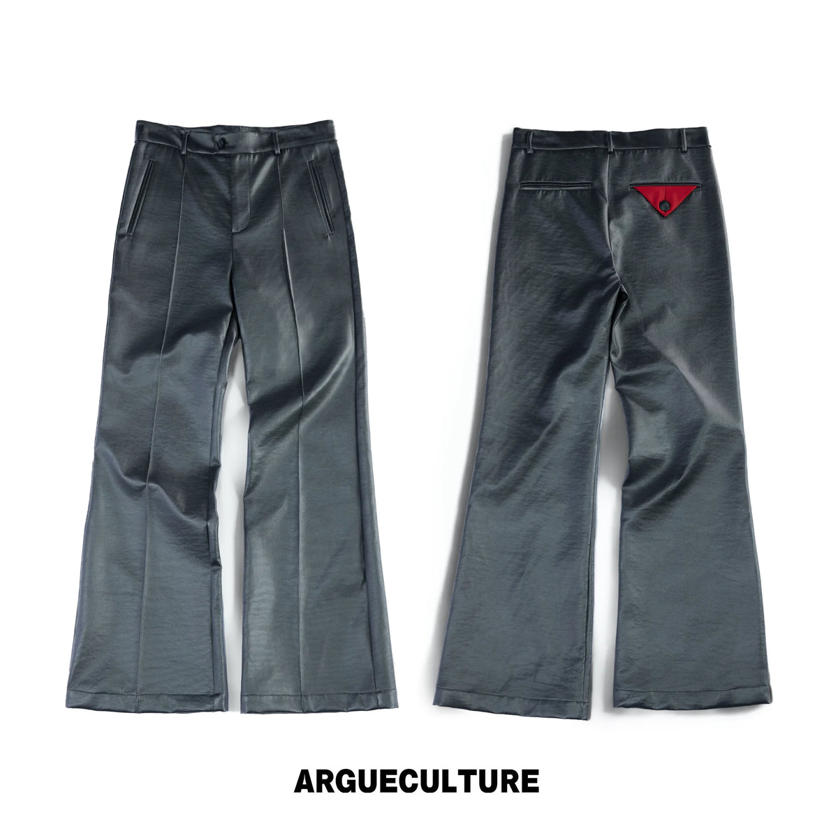 Matte Faux-Leather Micro-Flare Trousers | Silver Gray - Silver