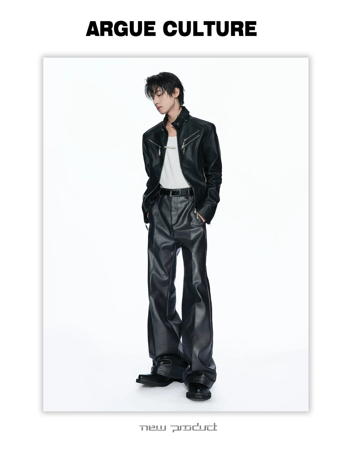 Matte Faux-Leather Micro-Flare Trousers | Silver Gray - detail image 4