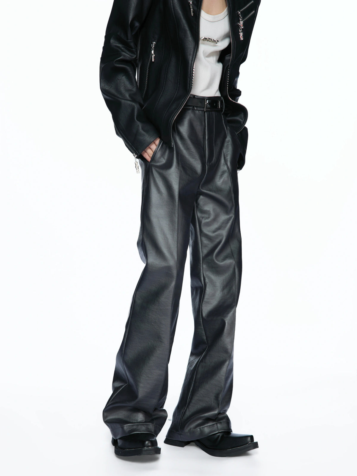 Matte Faux-Leather Micro-Flare Trousers | Silver Gray - main image 5
