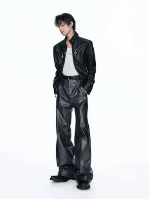 Matte Faux-Leather Micro-Flare Trousers | Silver Gray - main image 3