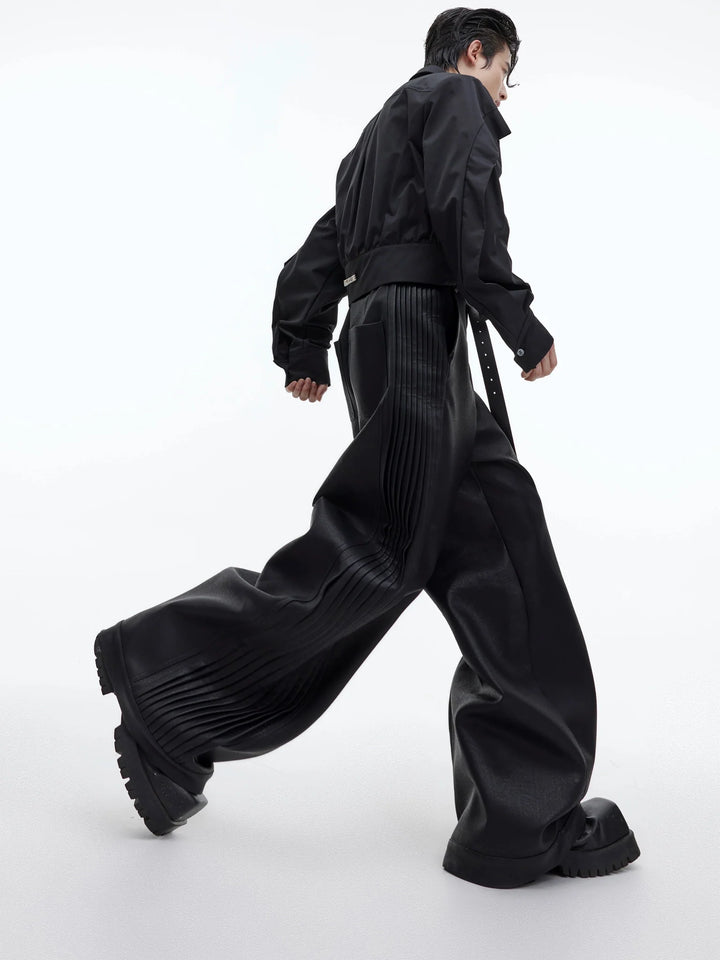 Matte Faux Leather Pleated Wide - Leg Trousers | Casual Edgy Pants - ArguE CulturE