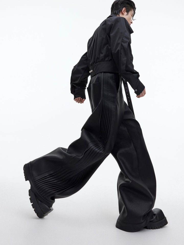 Matte Faux Leather Pleated Wide - Leg Trousers | Casual Edgy Pants - ArguE CulturE