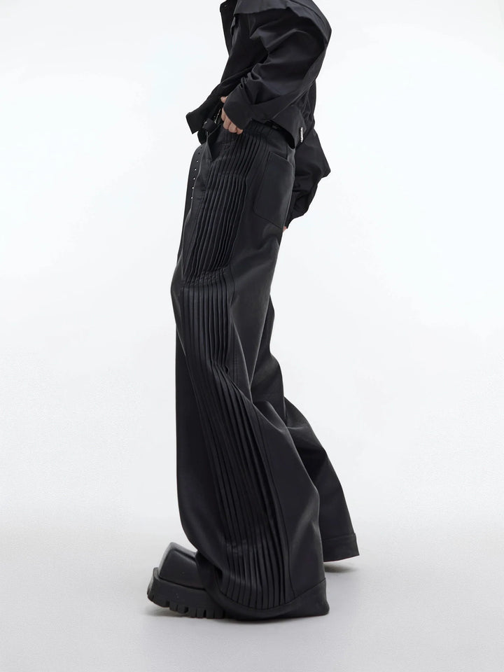 Matte Faux Leather Pleated Wide - Leg Trousers | Casual Edgy Pants - ArguE CulturE