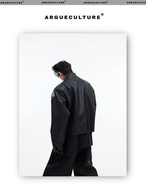 desc::mens-3d-deconstructed-cropped-moto-jacket-with-metal-logo-detail-img-4