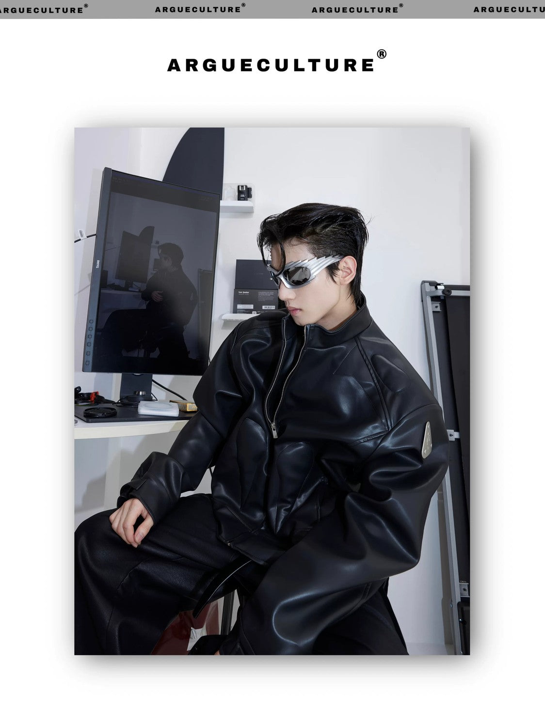 desc::mens-3d-deconstructed-cropped-moto-jacket-with-metal-logo-detail-img-8