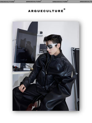 desc::mens-3d-deconstructed-cropped-moto-jacket-with-metal-logo-detail-img-8