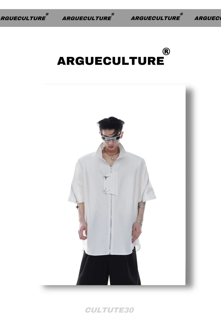 Men's Avant Garde Loose Short - Sleeve Shirt with Metal Zipper For Summer - ArguE CulturE