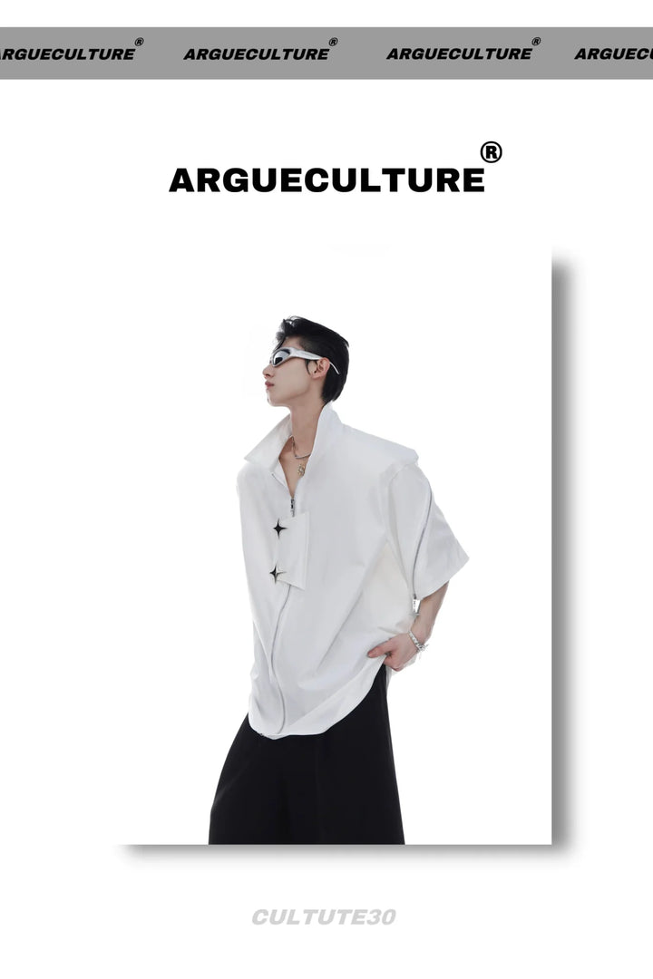 Men's Avant Garde Loose Short - Sleeve Shirt with Metal Zipper For Summer - ArguE CulturE