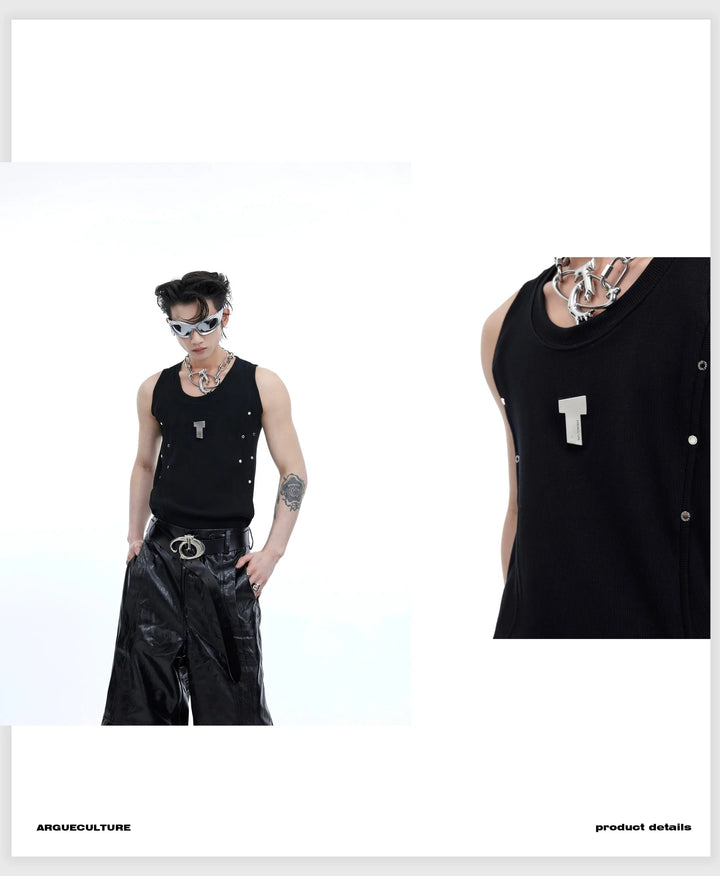 Men's Punk Sports Slim - Fit Tank Top with Metallic Accents & Line Pleated - ArguE CulturE