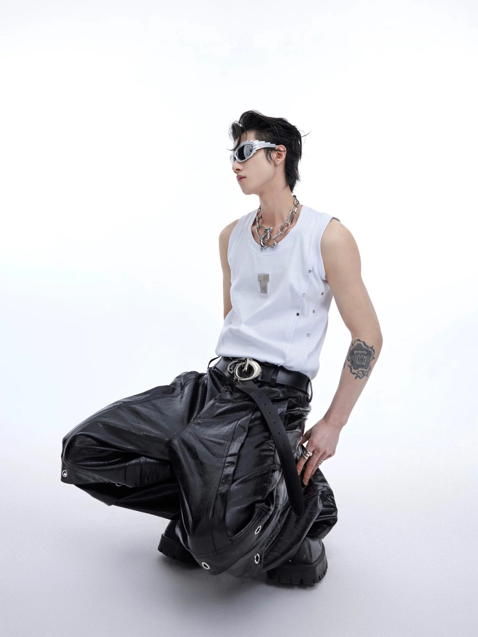 Men's Punk Sports Slim - Fit Tank Top with Metallic Accents & Line Pleated - ArguE CulturE