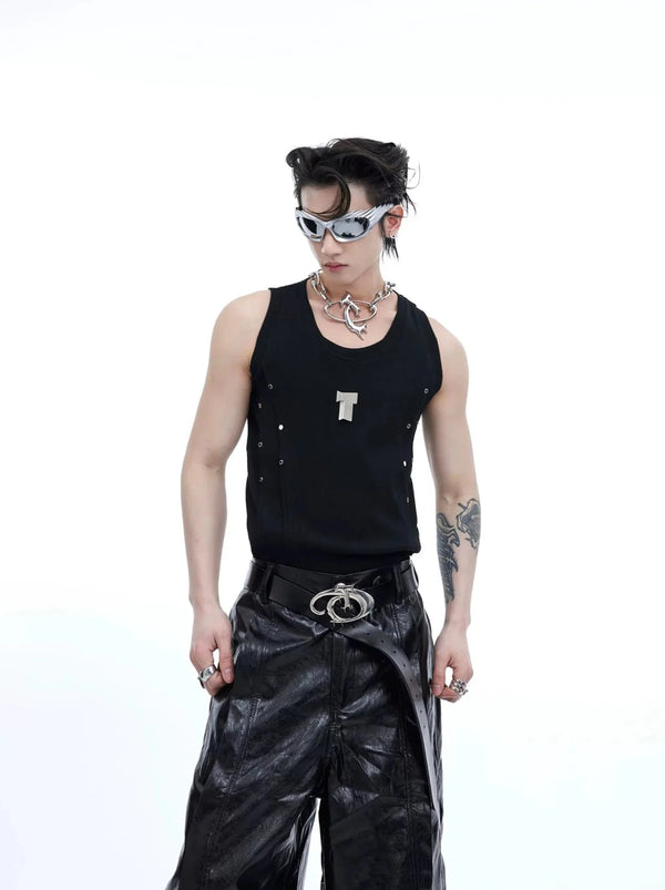 Men's Punk Sports Slim - Fit Tank Top with Metallic Accents & Line Pleated - ArguE CulturE