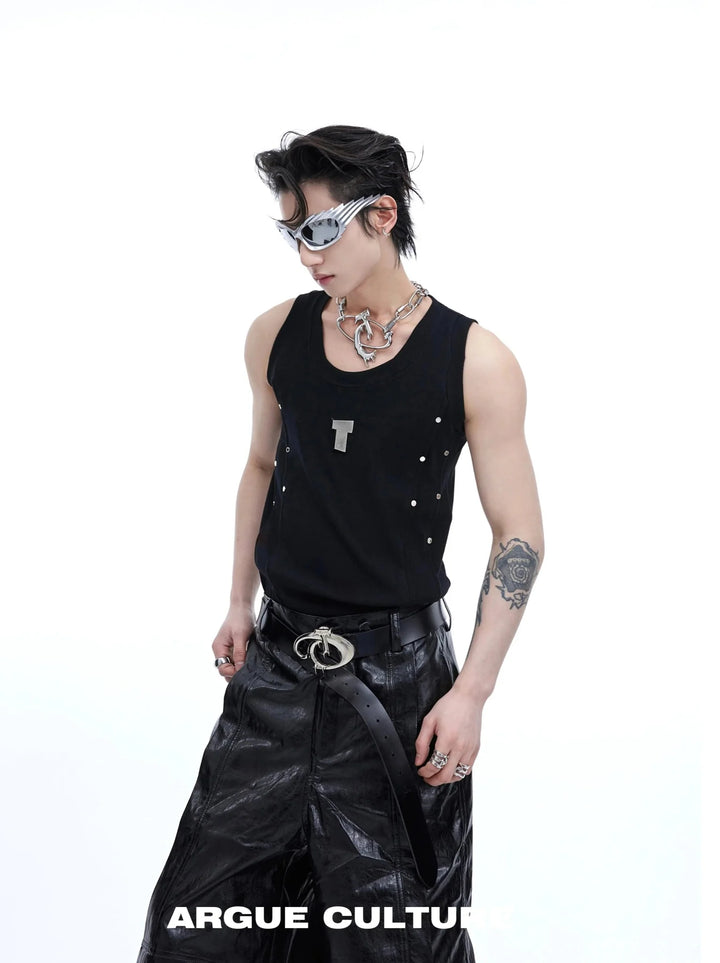 Men's Punk Sports Slim - Fit Tank Top with Metallic Accents & Line Pleated - ArguE CulturE