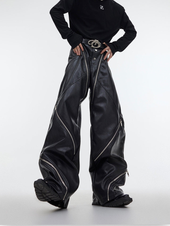 Men's Snake Print Faux Leather Wide - Leg Pants | Edgy High - Waist Trousers - ArguE CulturE