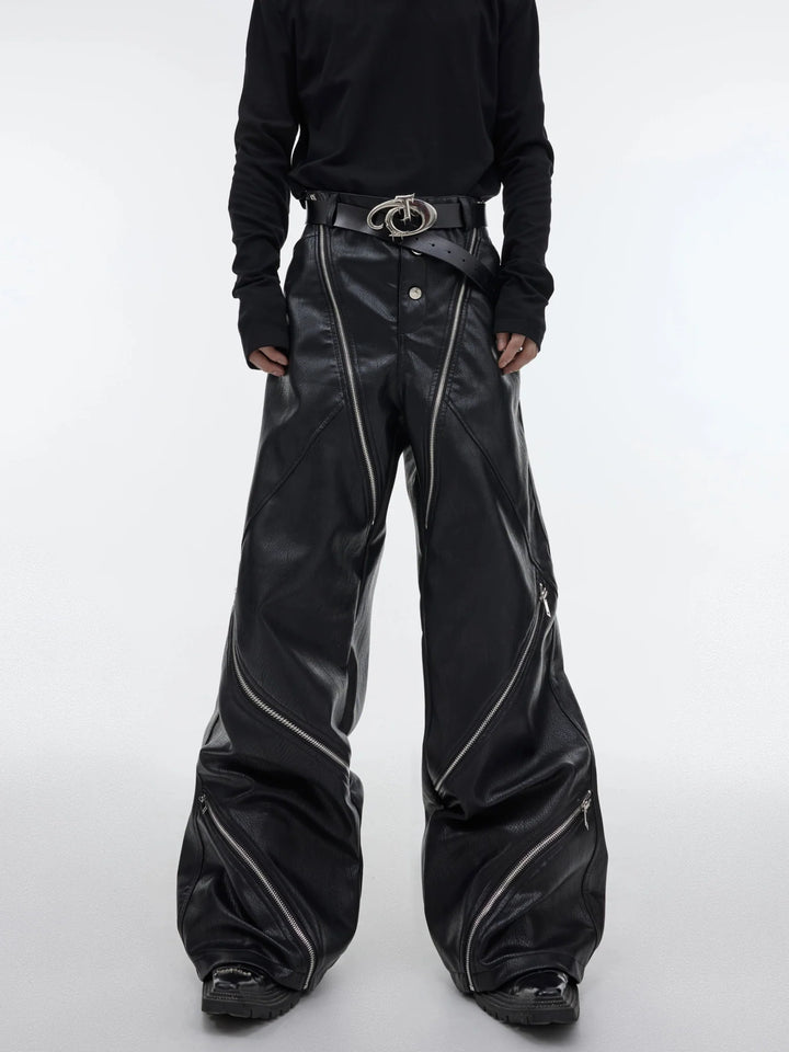 Men's Snake Print Faux Leather Wide - Leg Pants | Edgy High - Waist Trousers - ArguE CulturE