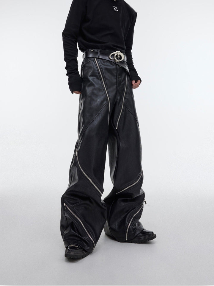 Men's Snake Print Faux Leather Wide - Leg Pants | Edgy High - Waist Trousers - ArguE CulturE