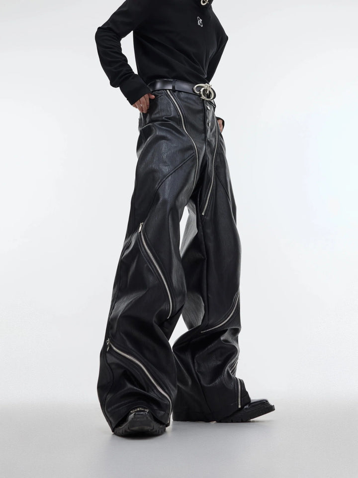 Men's Snake Print Faux Leather Wide - Leg Pants | Edgy High - Waist Trousers - ArguE CulturE