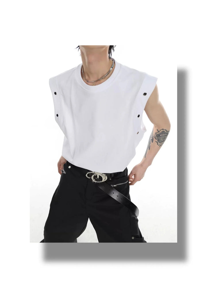 Men's Streetwear Sporty Loose - Fit Tank Top with Metal Button Accents - ArguE CulturE