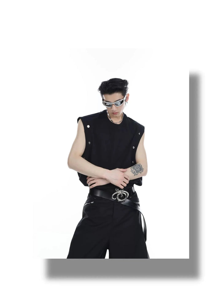 Men's Streetwear Sporty Loose - Fit Tank Top with Metal Button Accents - ArguE CulturE