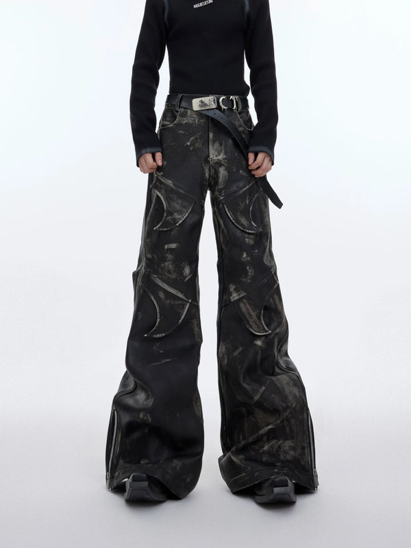 Men's Vintage Distressed Faux Leather Pants | Edgy Flare Trousers - ArguE CulturE