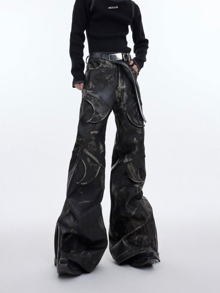 Men's Vintage Distressed Faux Leather Pants | Edgy Flare Trousers - ArguE CulturE