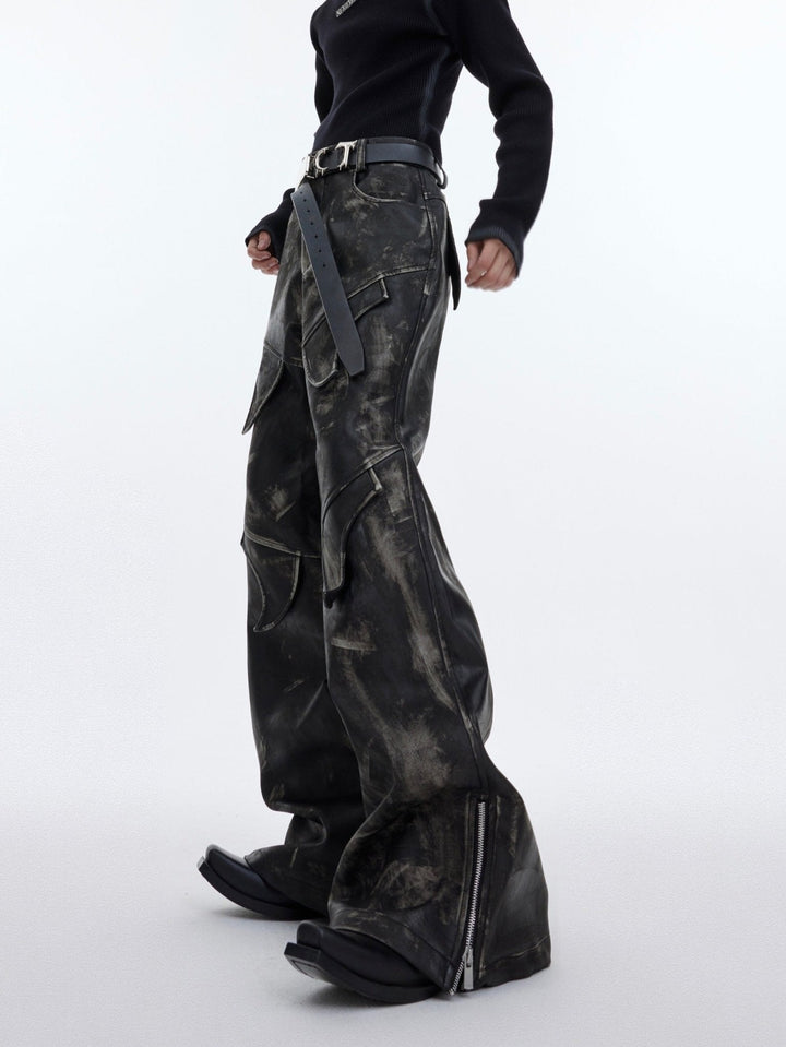 Men's Vintage Distressed Faux Leather Pants | Edgy Flare Trousers - ArguE CulturE