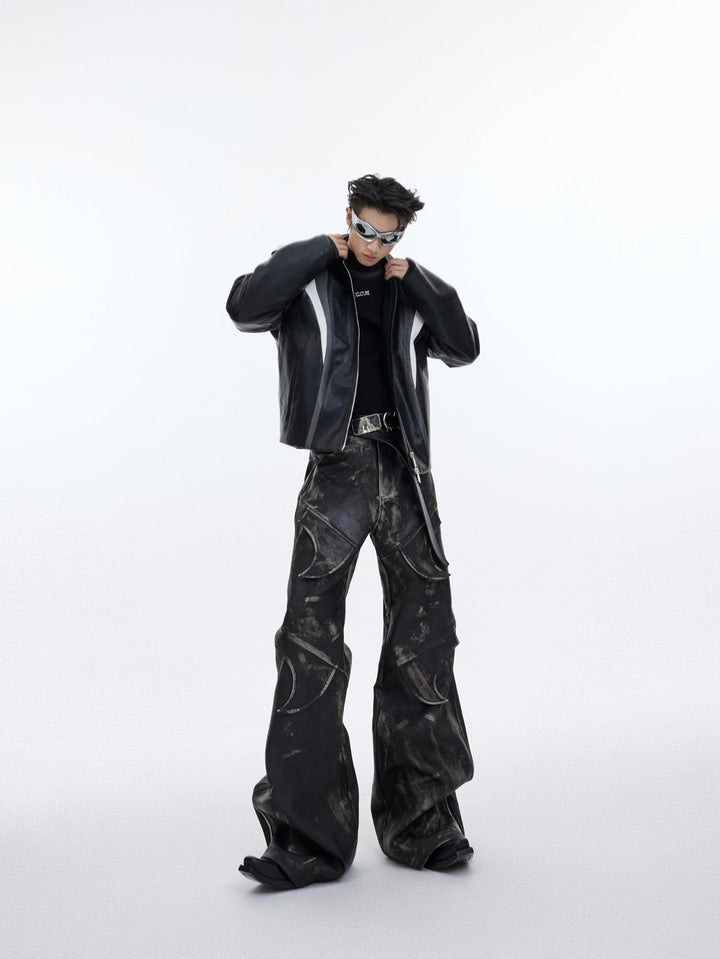 Men's Vintage Distressed Faux Leather Pants | Edgy Flare Trousers - ArguE CulturE