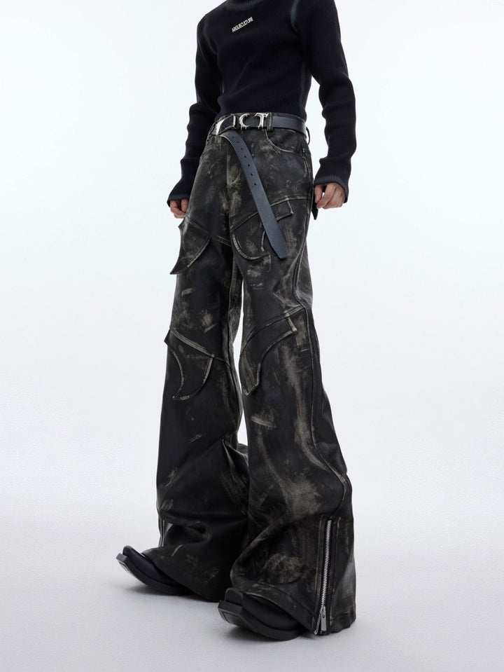 Men's Vintage Distressed Faux Leather Pants | Edgy Flare Trousers - ArguE CulturE