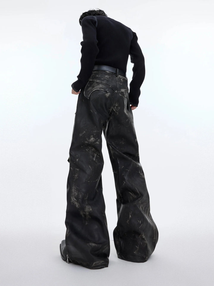 Men's Vintage Distressed Faux Leather Pants | Edgy Flare Trousers - ArguE CulturE