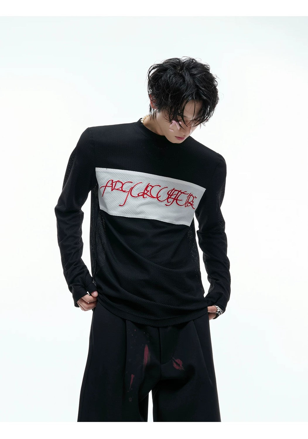 desc::mesh-patchwork-long-sleeve-tee-goth-embroidery-top-detail-img-8