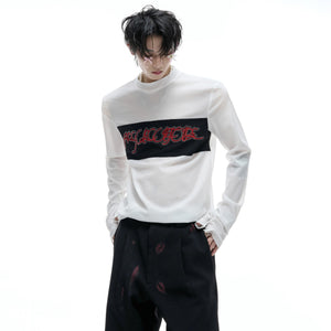 White streetwear mesh top with contrast patchwork details