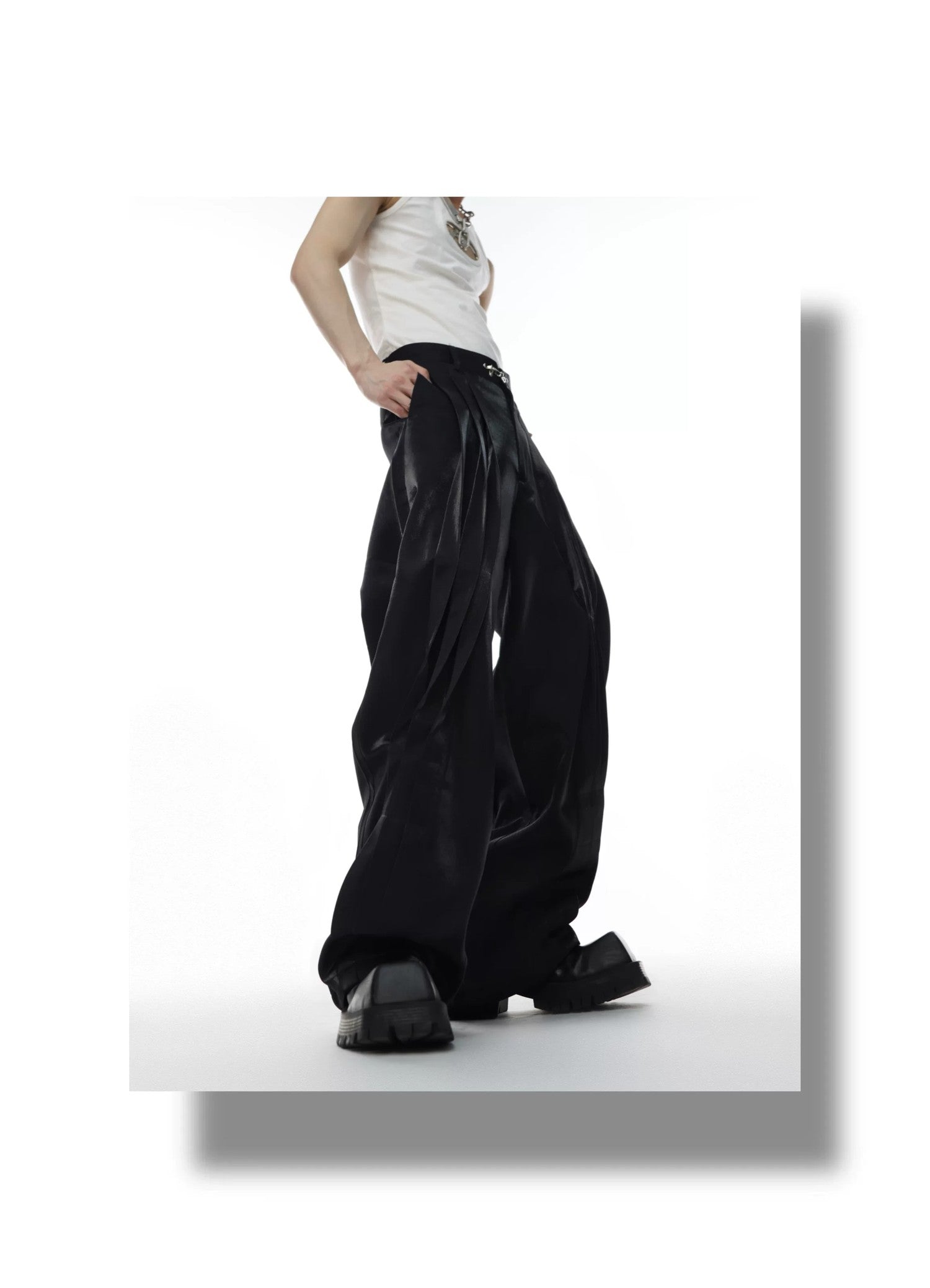desc::metallic-liquid-luster-straight-pants-with-metal-buckle-detail-img-9