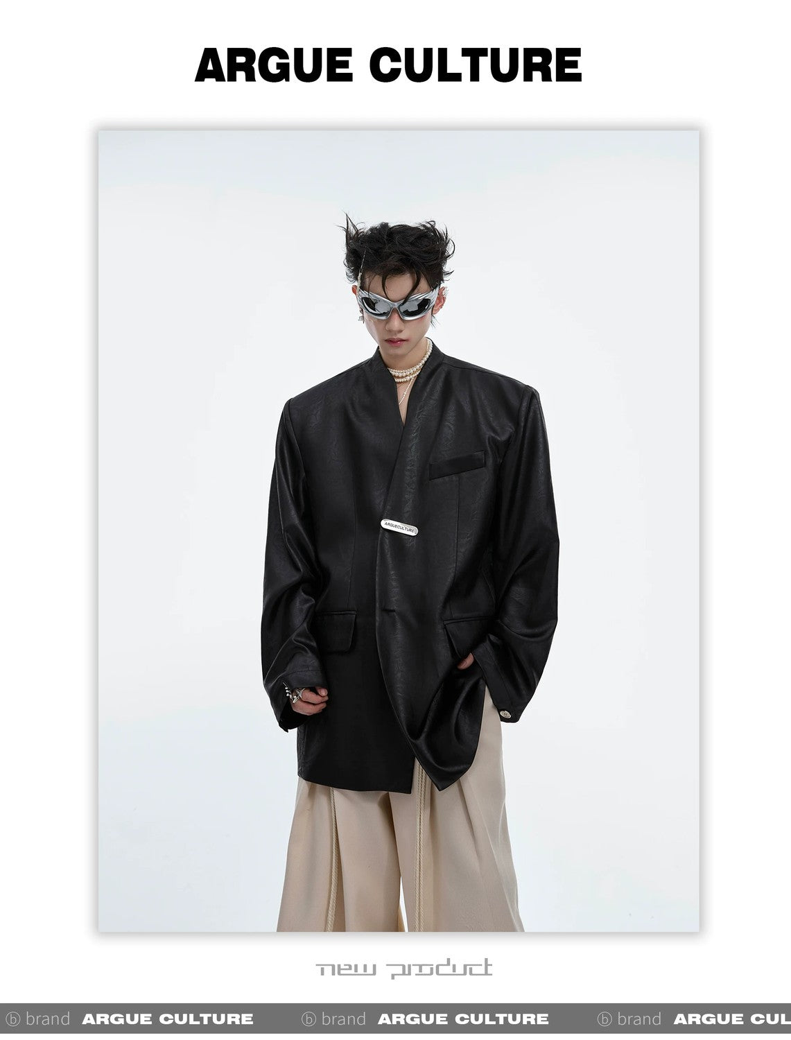 desc::metallic-liquid-texture-collarless-oversized-blazer-detail-img-10