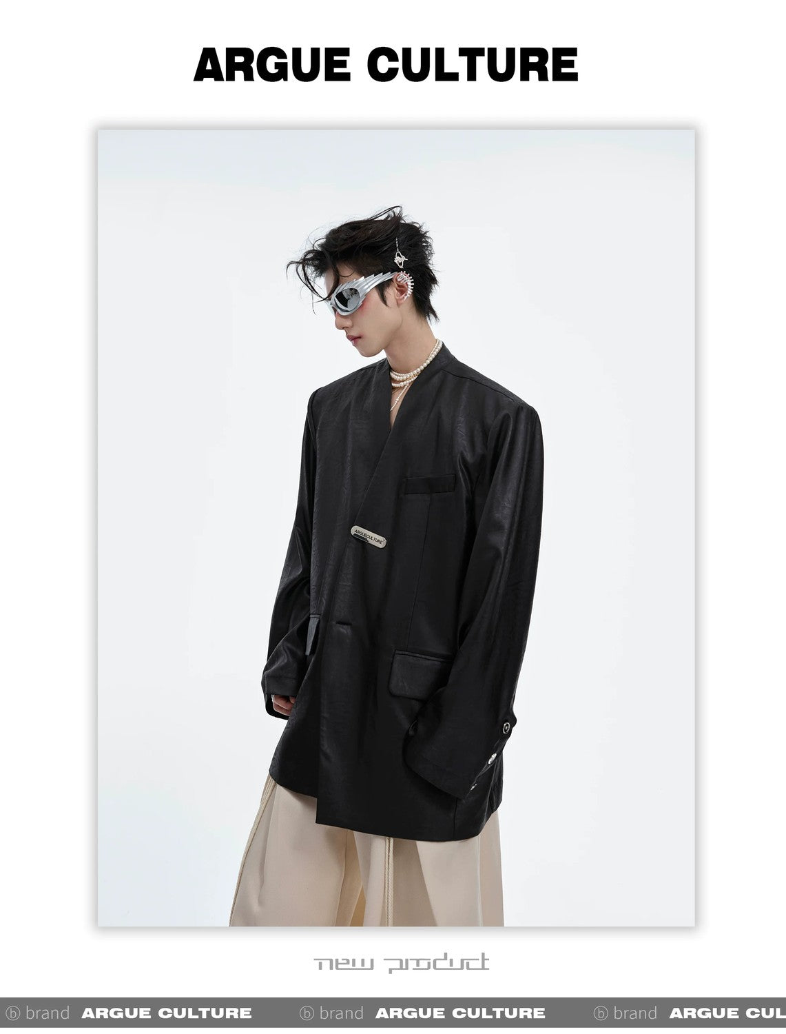 desc::metallic-liquid-texture-collarless-oversized-blazer-detail-img-11