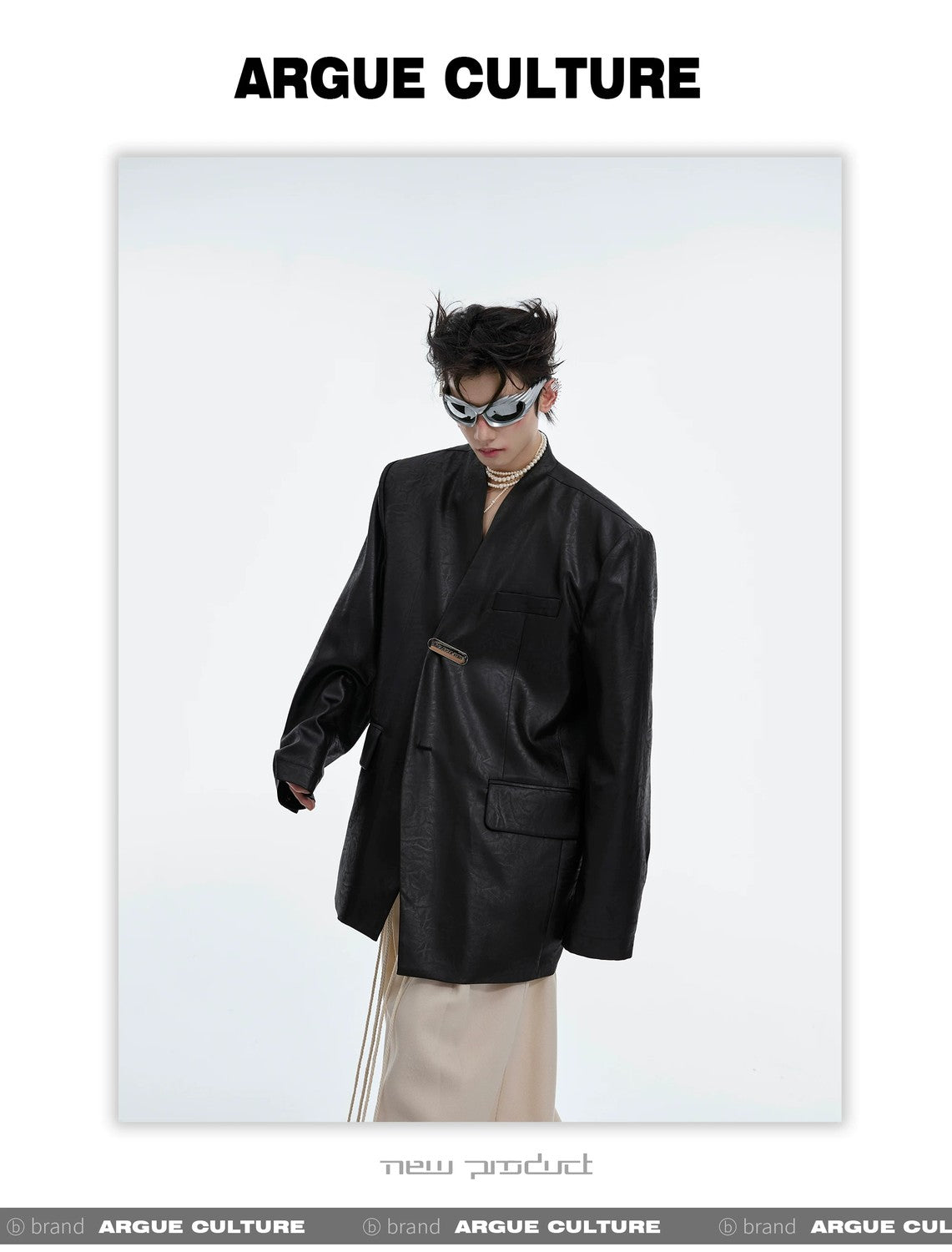 desc::metallic-liquid-texture-collarless-oversized-blazer-detail-img-12