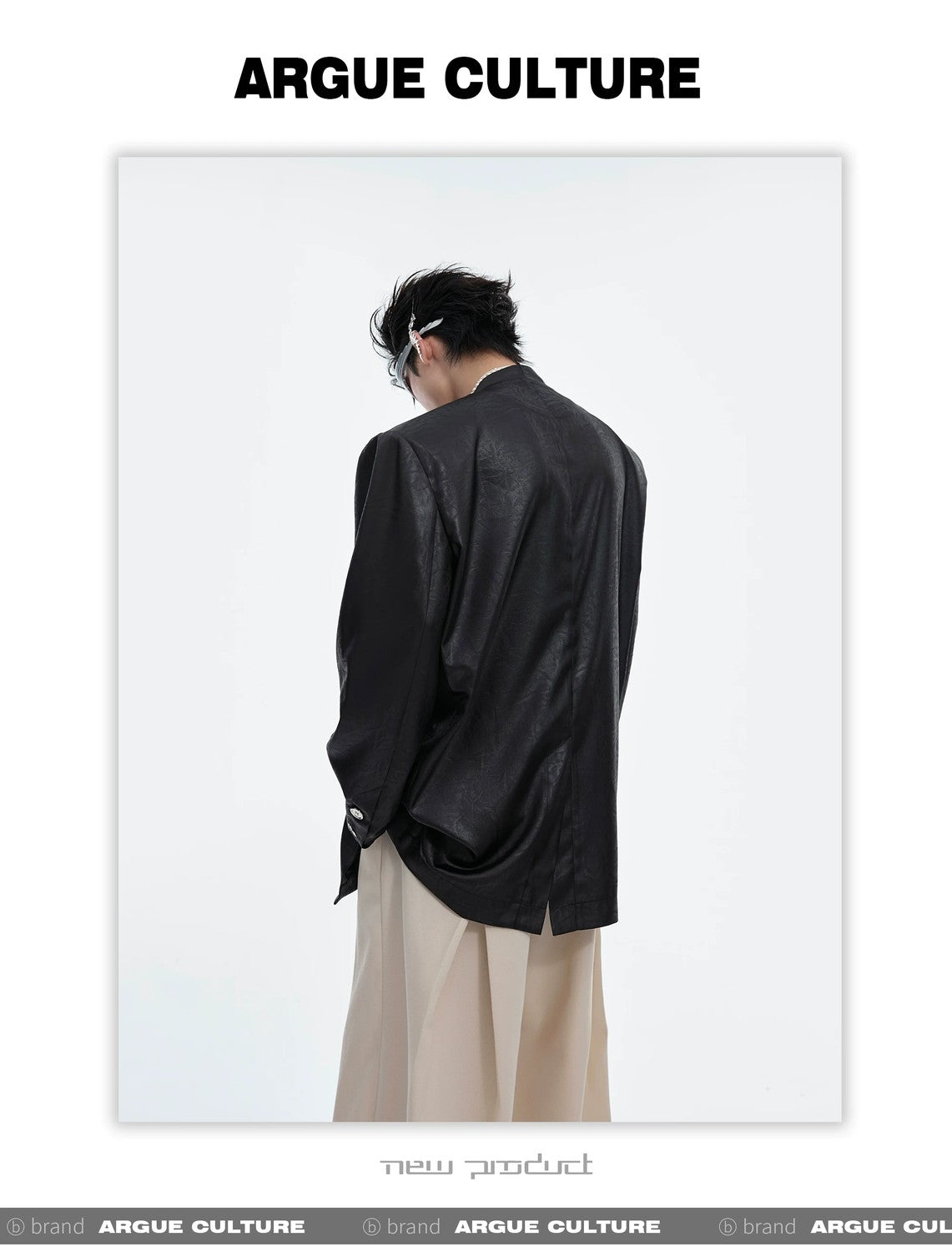desc::metallic-liquid-texture-collarless-oversized-blazer-detail-img-13