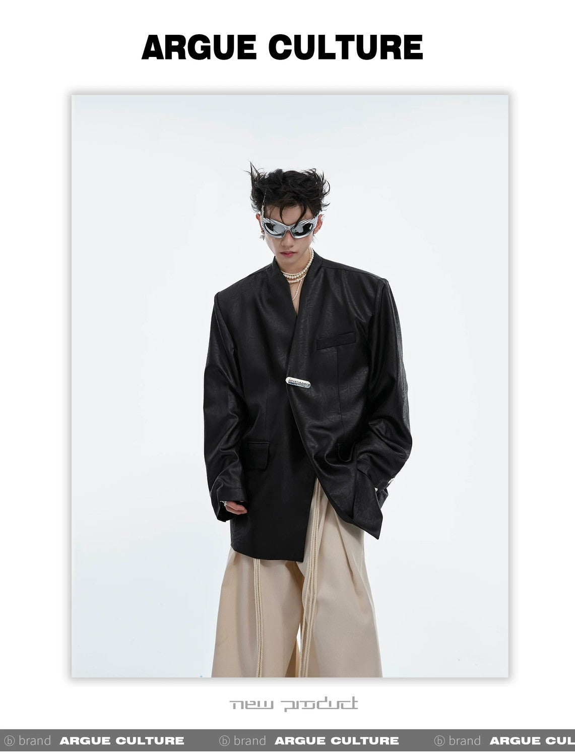 desc::metallic-liquid-texture-collarless-oversized-blazer-detail-img-14