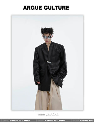 desc::metallic-liquid-texture-collarless-oversized-blazer-detail-img-14