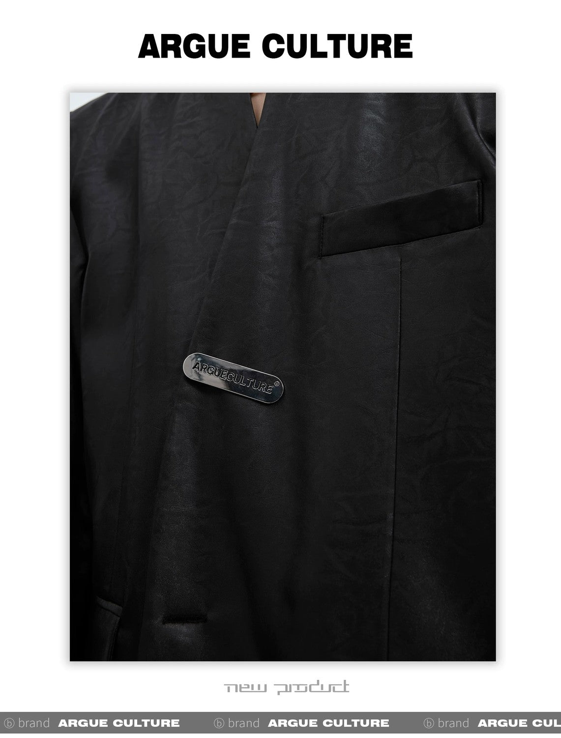 desc::metallic-liquid-texture-collarless-oversized-blazer-detail-img-16