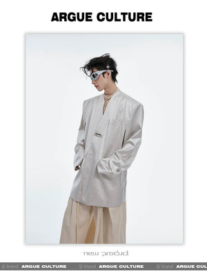 desc::metallic-liquid-texture-collarless-oversized-blazer-detail-img-2