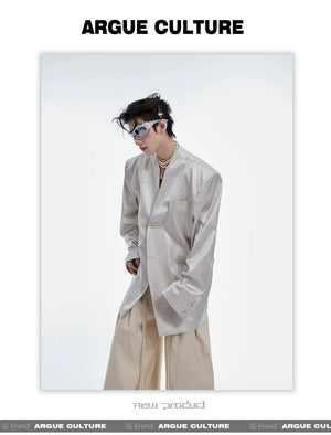 desc::metallic-liquid-texture-collarless-oversized-blazer-detail-img-4