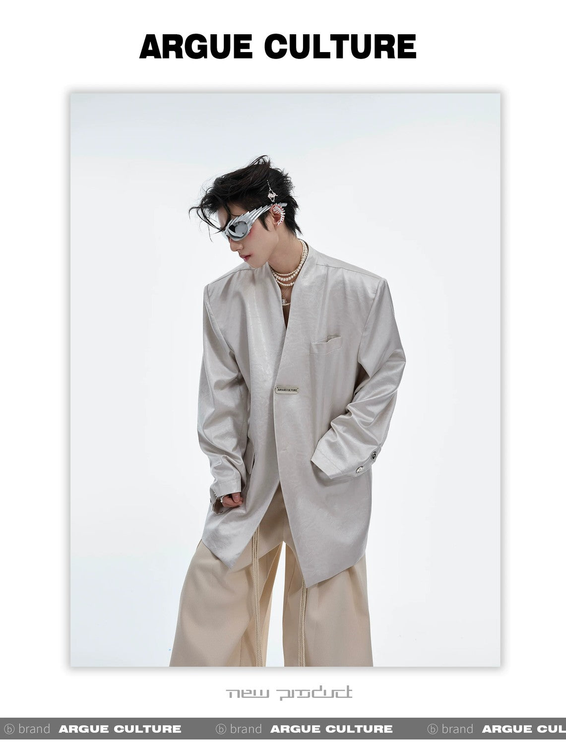 desc::metallic-liquid-texture-collarless-oversized-blazer-detail-img-5