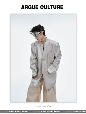 desc::metallic-liquid-texture-collarless-oversized-blazer-detail-img-5