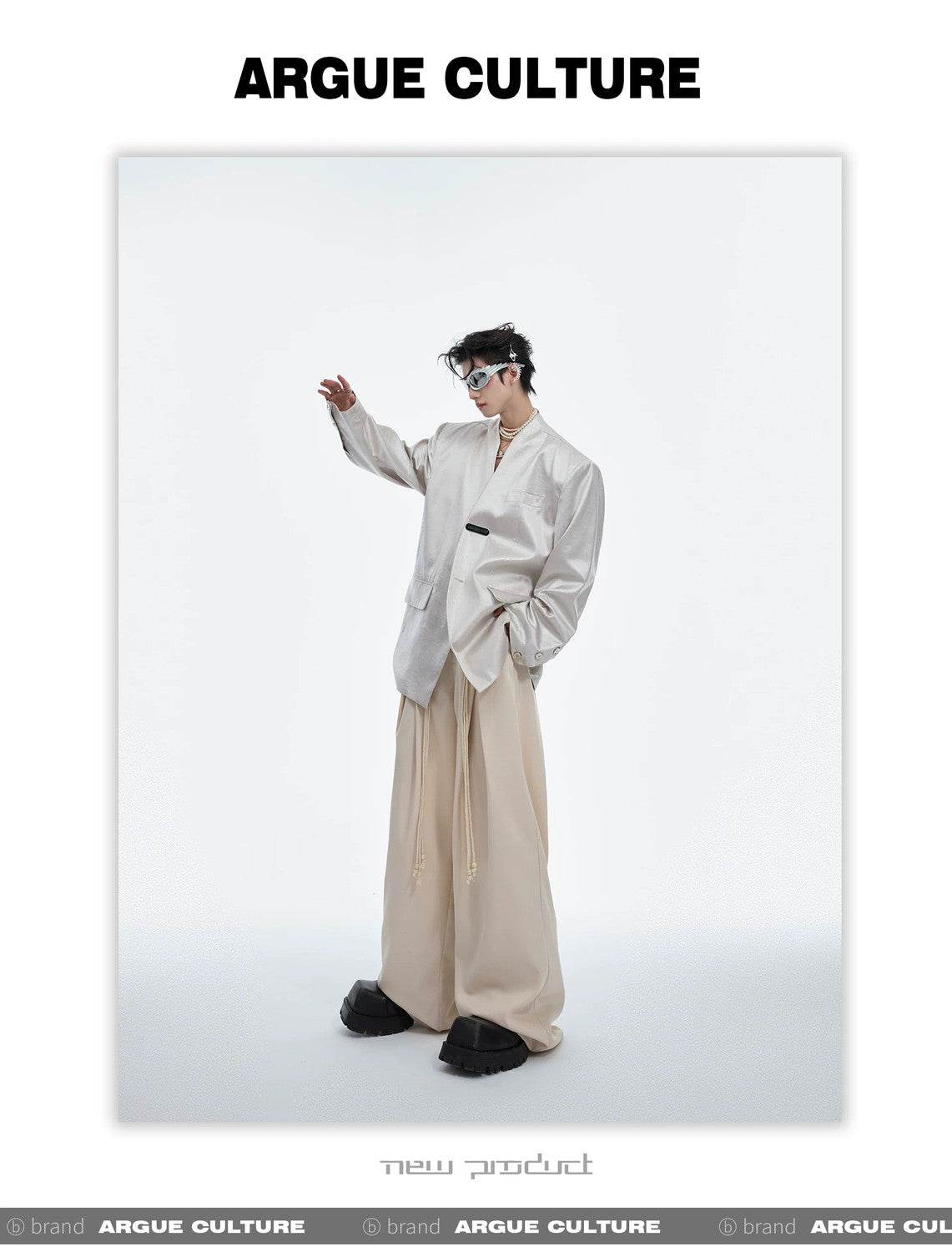 desc::metallic-liquid-texture-collarless-oversized-blazer-detail-img-6