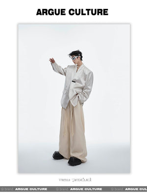 desc::metallic-liquid-texture-collarless-oversized-blazer-detail-img-6