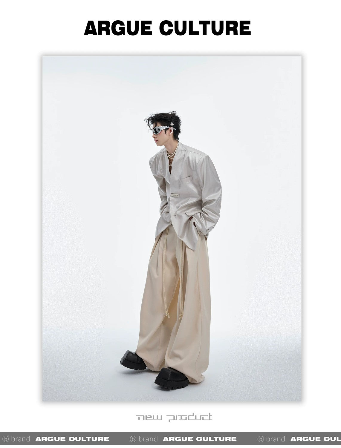 desc::metallic-liquid-texture-collarless-oversized-blazer-detail-img-8