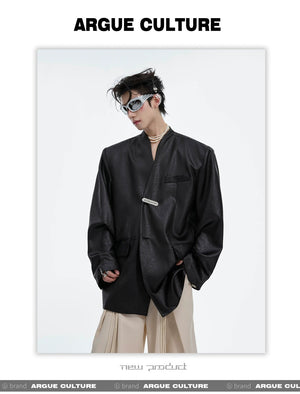 desc::metallic-liquid-texture-collarless-oversized-blazer-detail-img-9